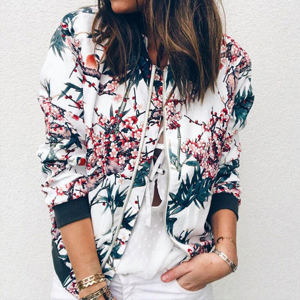 Outerwear & Coats Jackets Womens Ladies Retro Floral Zipper Up Bomber Outwear Casual coats and jackets women